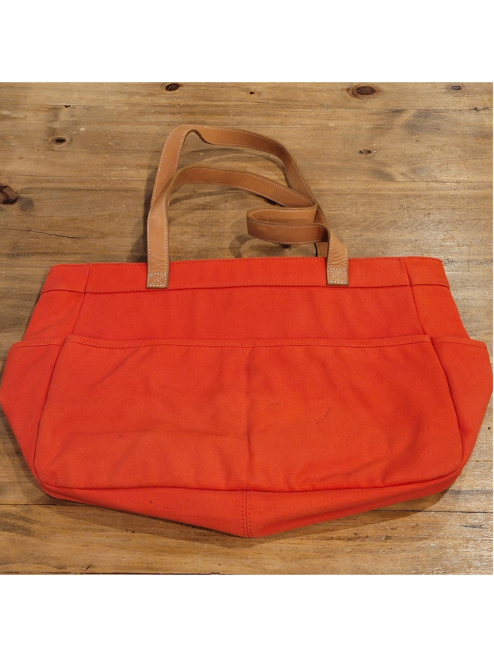 Fossil Orange Canvas Tote Bag Brown Leather Handles Shoulder Purse Zip Top - Picture 3 of 14